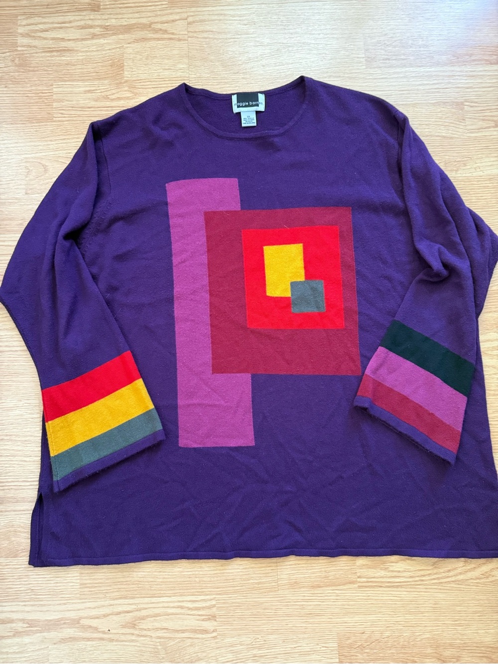 Vintage Maggie Barnes 90s Abstract Geometric Colorblock Sweater Size 2X